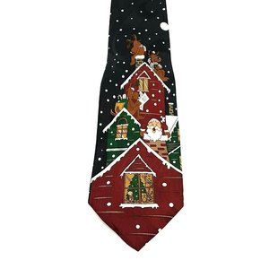 Jingle Bells Mens Tie Santa Reindeer Rooftop Casual Gift Polyester Christmas